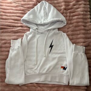 Aviator Nation White Hoodie with Lightning Bolt